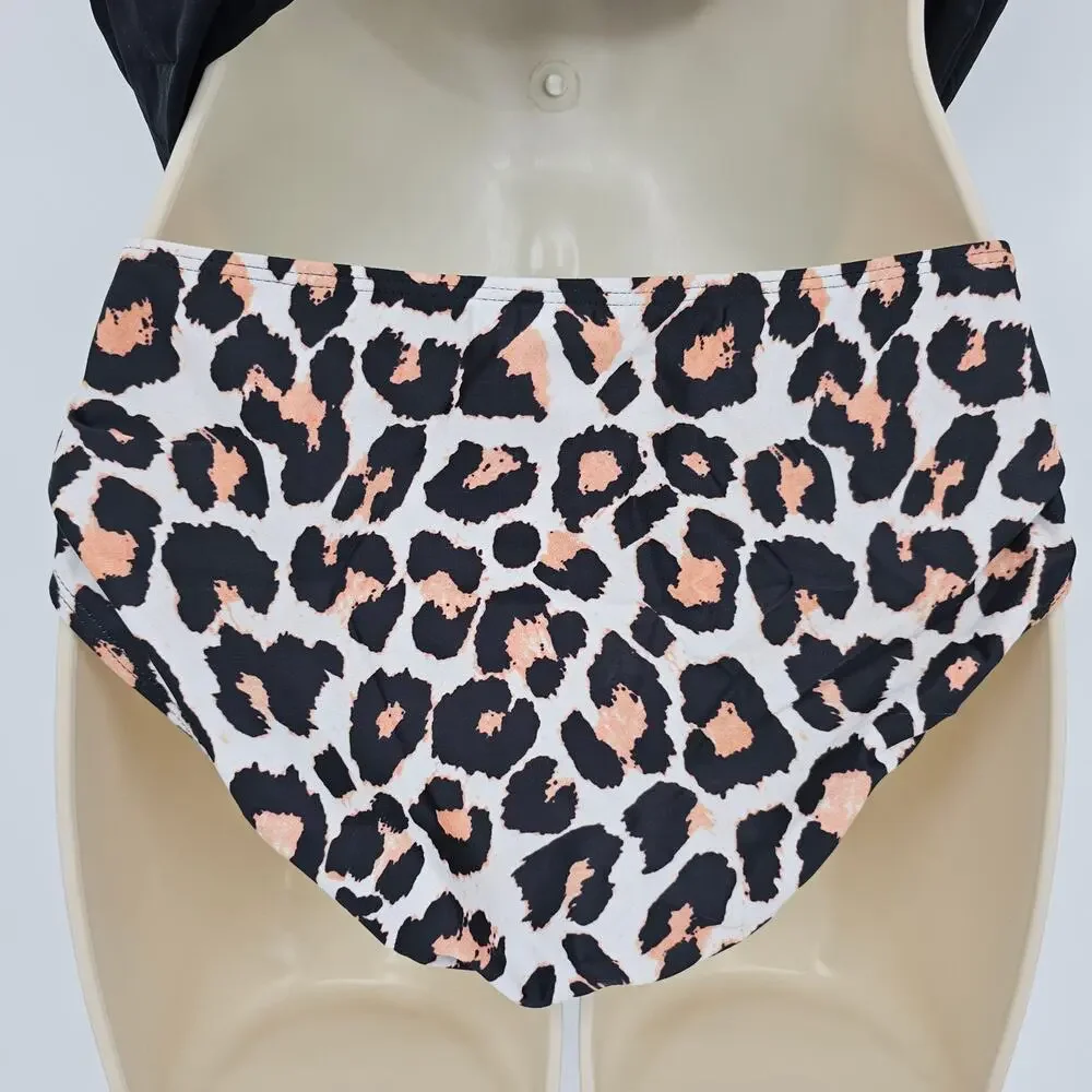Zando Womans size XXXL 2 Piece Tankini Swimsuit Animal Print Black & Brown NWOT